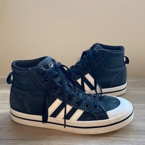 Adidas Black Canvas High-Tops with White Stripes 7